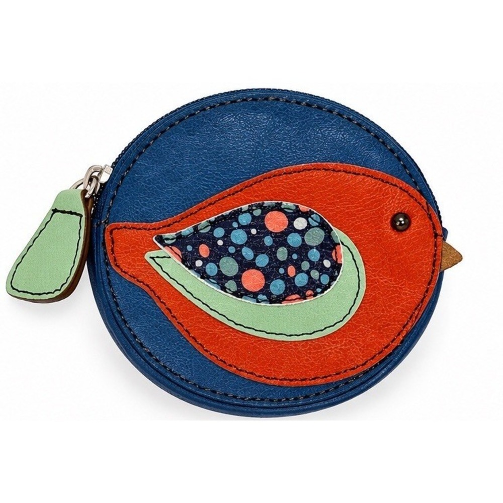 Relic Bird Coin Purse Round Zip Keychain Blue Orange Applique eBay